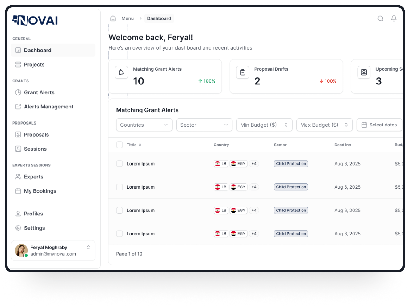 Dashboard mockup showing application interface